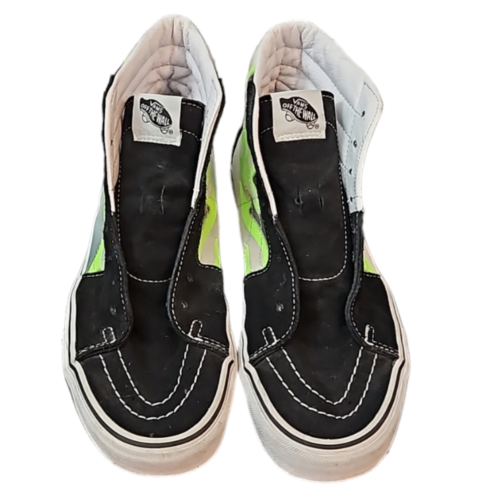 Vans SK8-Hi black suede with neon flames high top sneakers W9.5, M8 - Picture 12 of 12